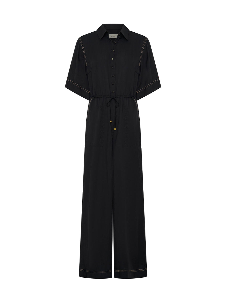 Black jumpsuit with short sleeves on a white background