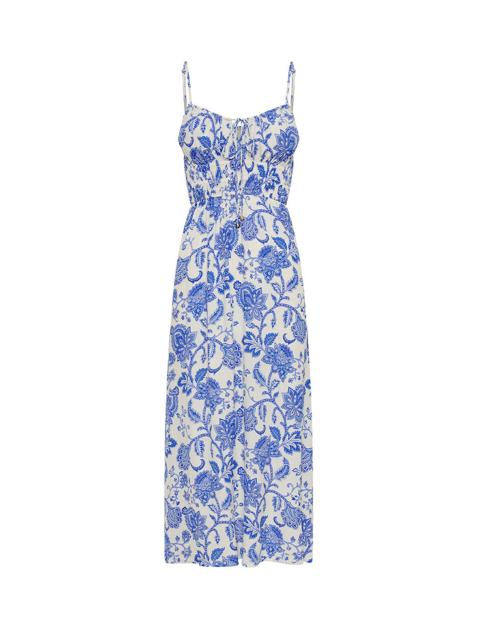 Athena Midi Dress KIVARI | Blue and white paisley midi dress