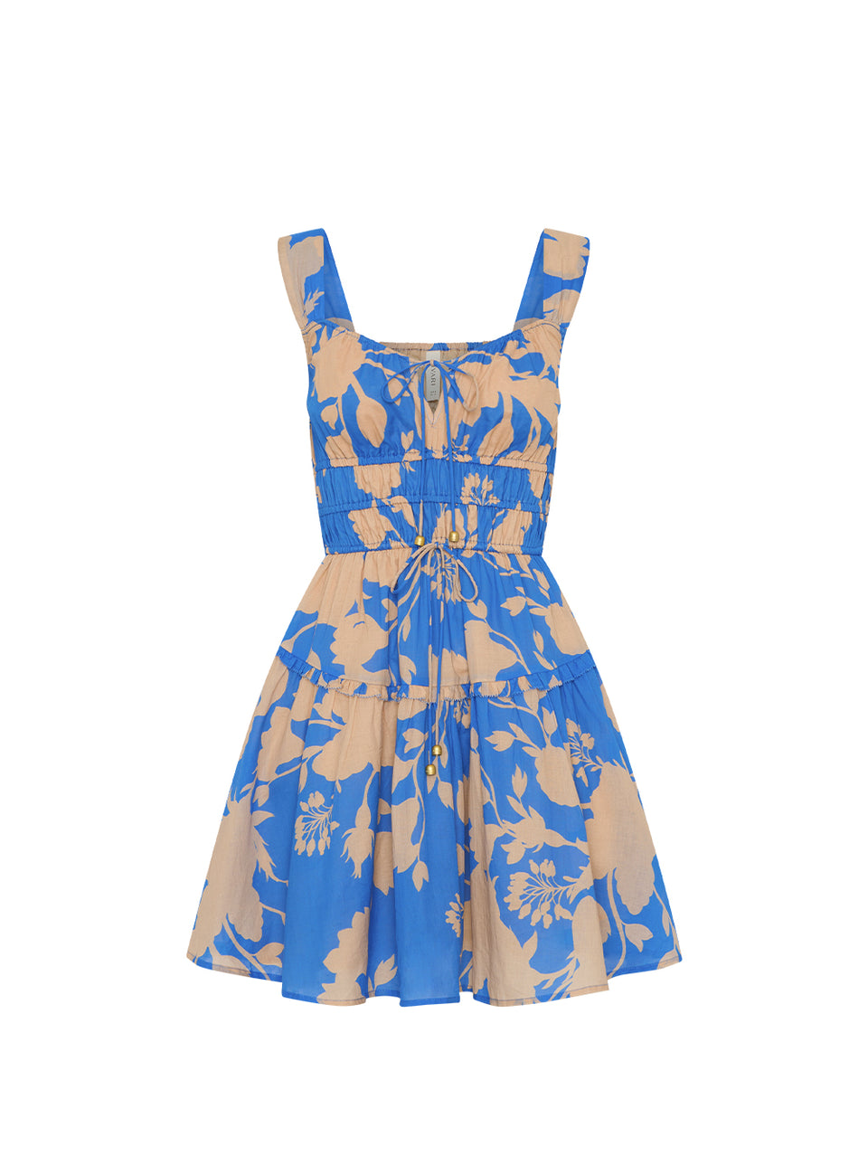 Aurora Mini Gathered Dress KIVARI | Blue floral mini dress