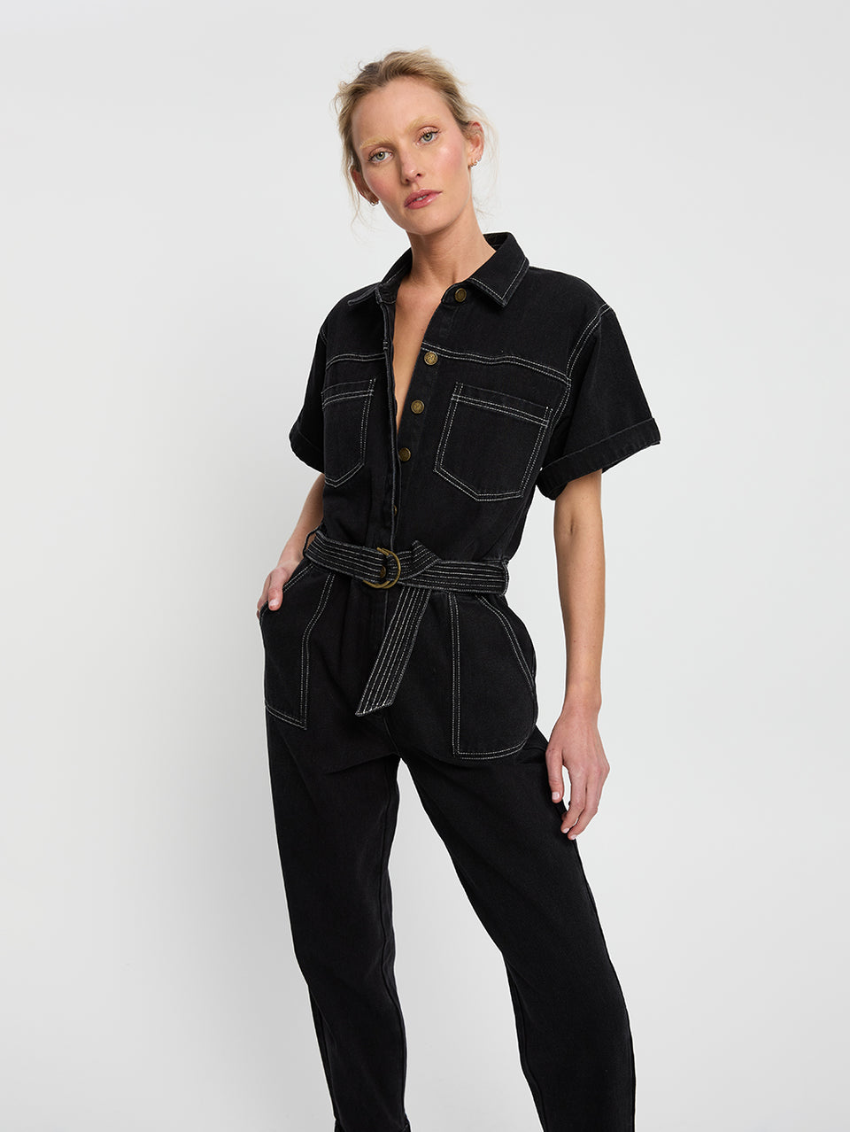 Brae Boilersuit Black KIVARI | Model wears black boilersuit