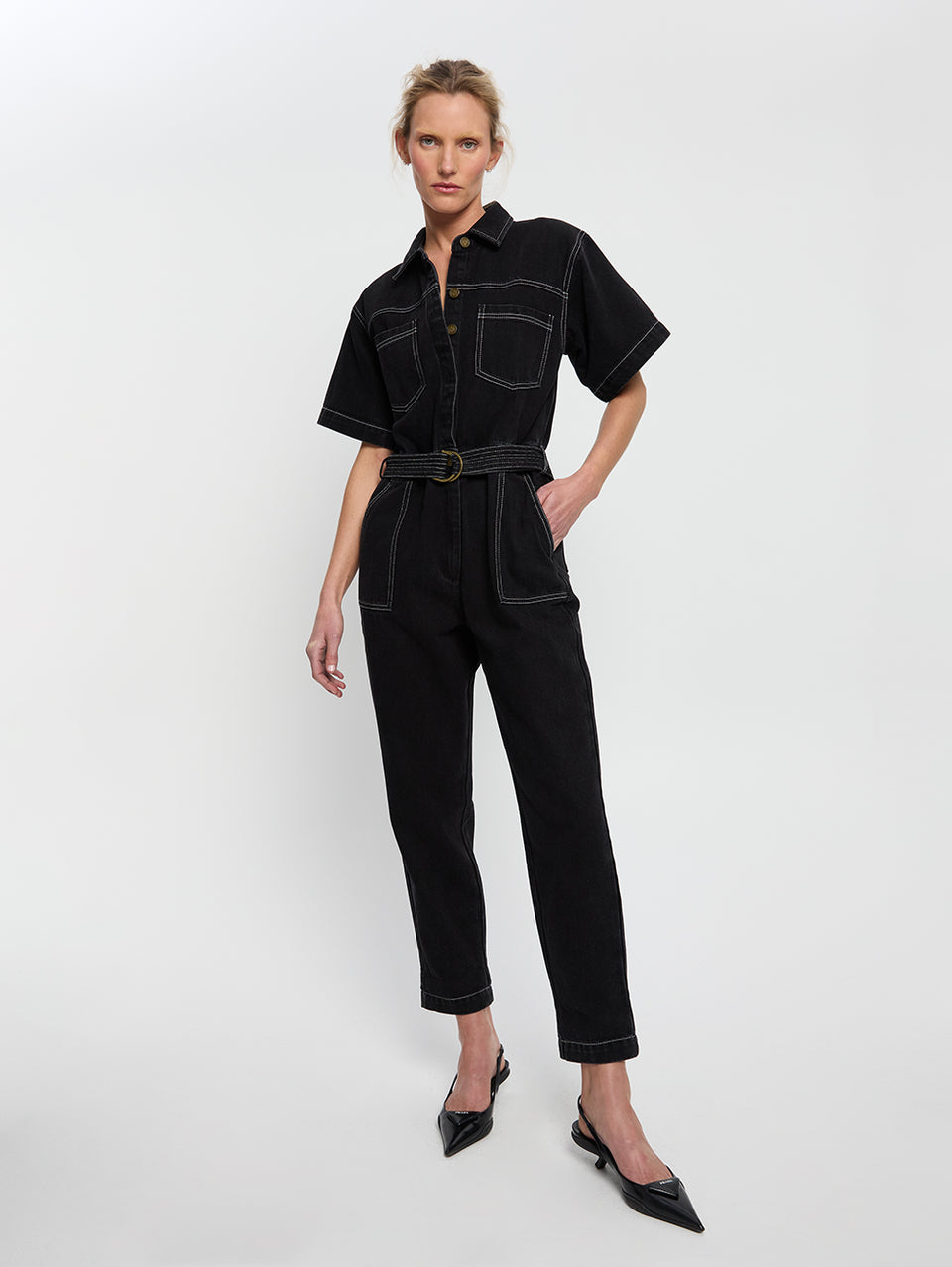 Brae Boilersuit Black KIVARI | Model wears black boilersuit
