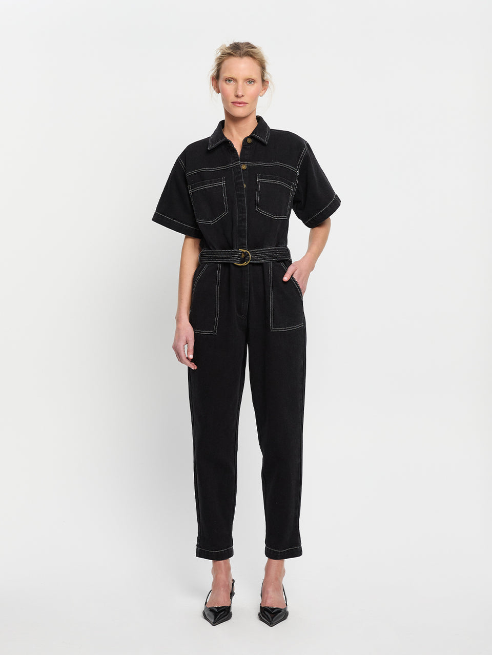 Brae Boilersuit Black KIVARI | Model wears black boilersuit