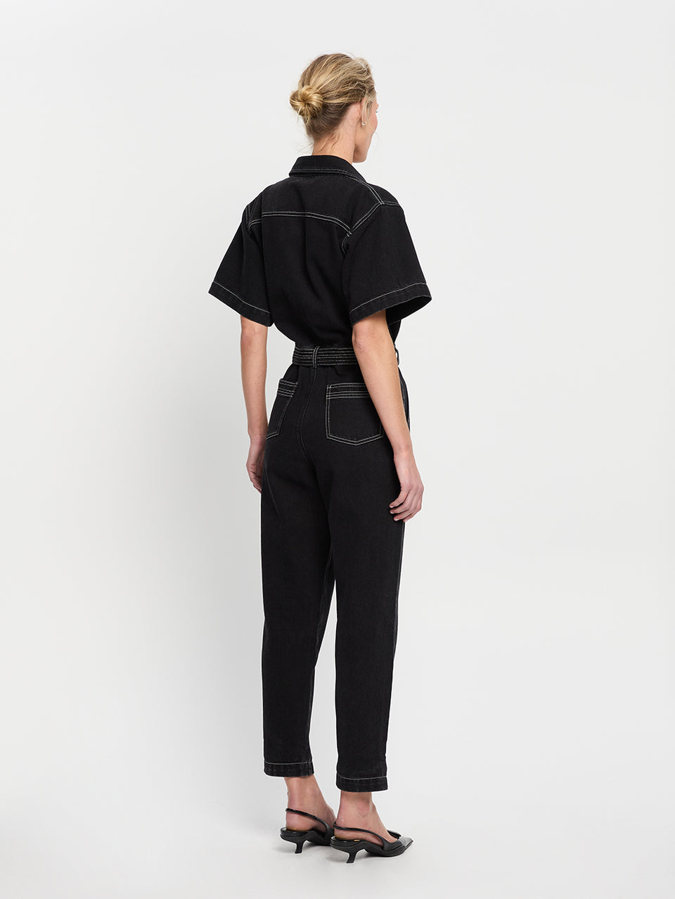 Brae Boilersuit Black KIVARI | Model wears black boilersuit back view