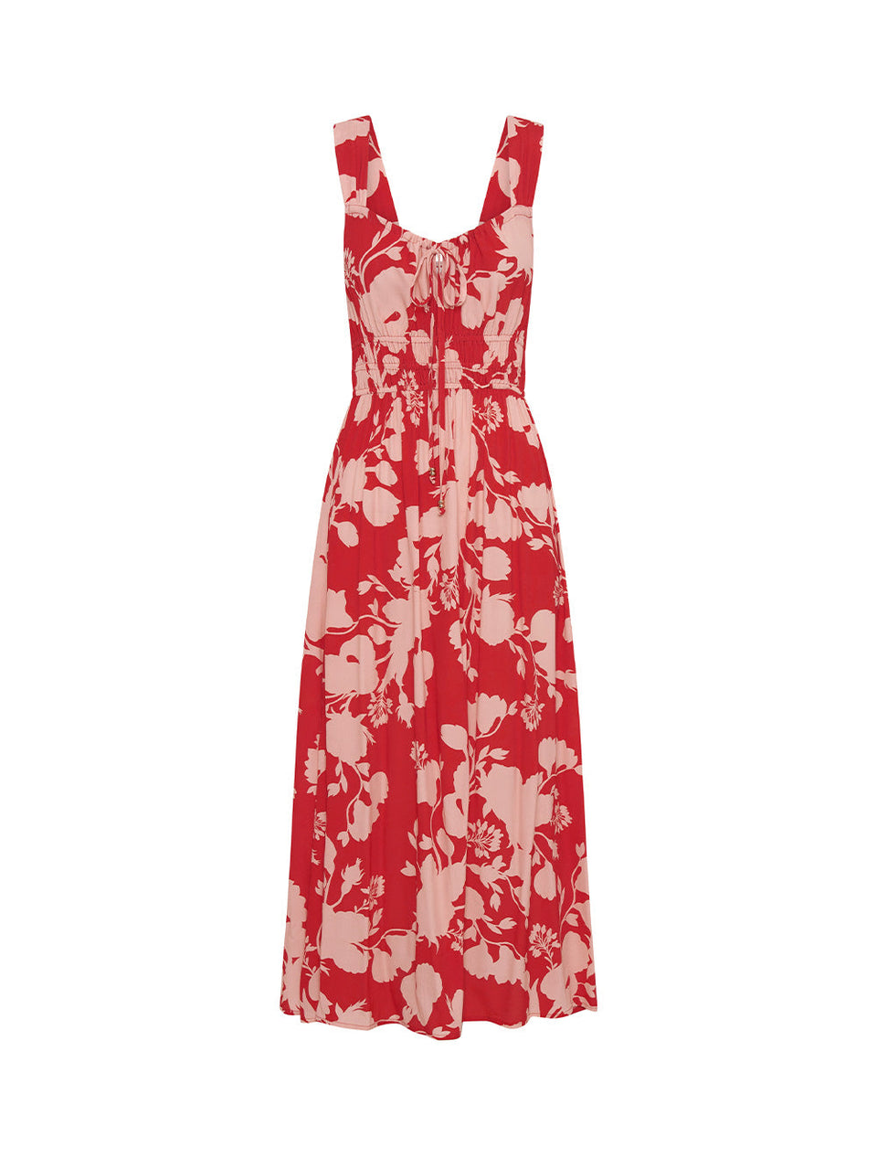 Delfina Midi Dress KIVARI | Red and pink floral midi dress