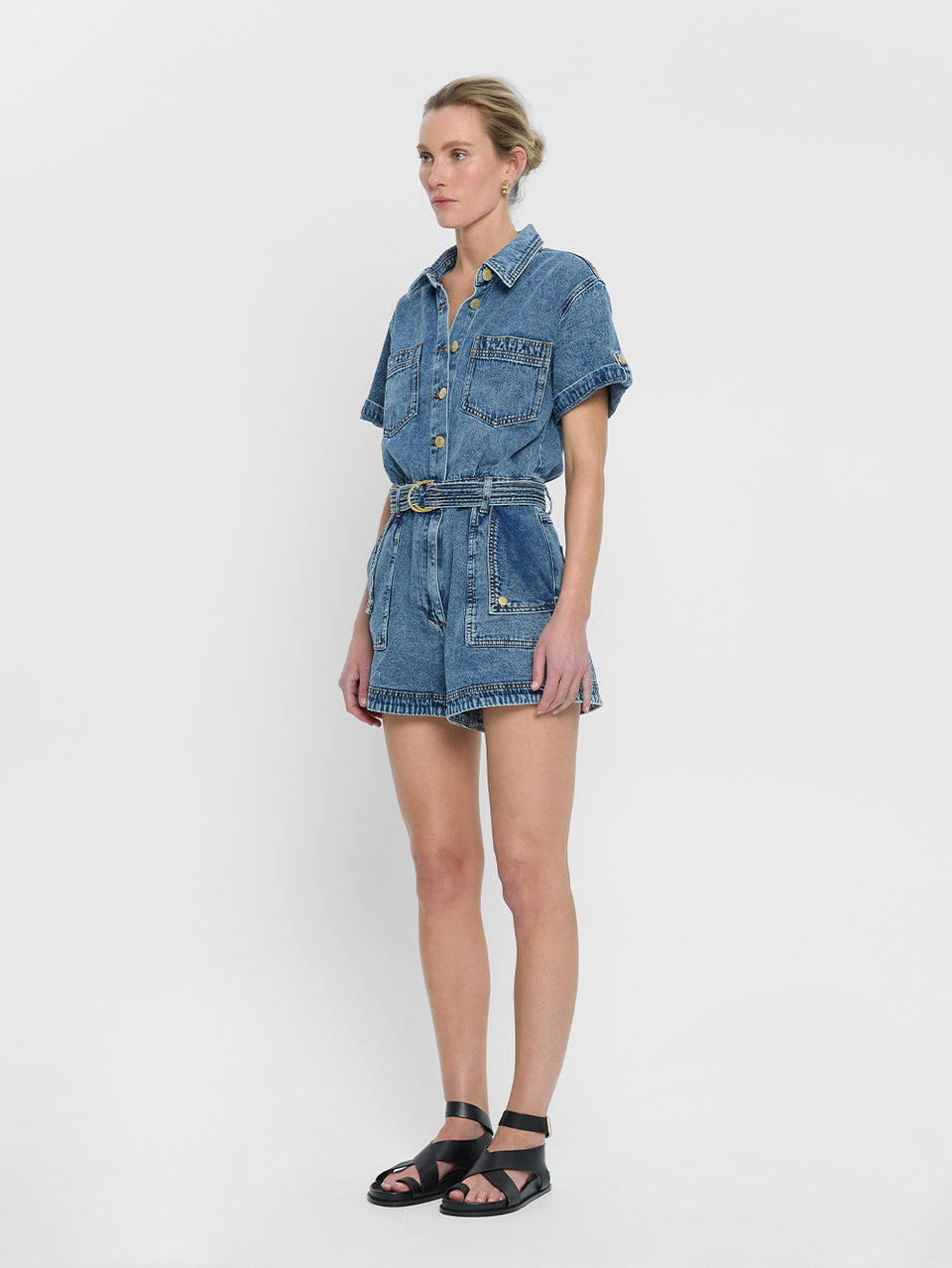 Georgie Denim Playsuit KIVARI | Model wears Denim playsuit