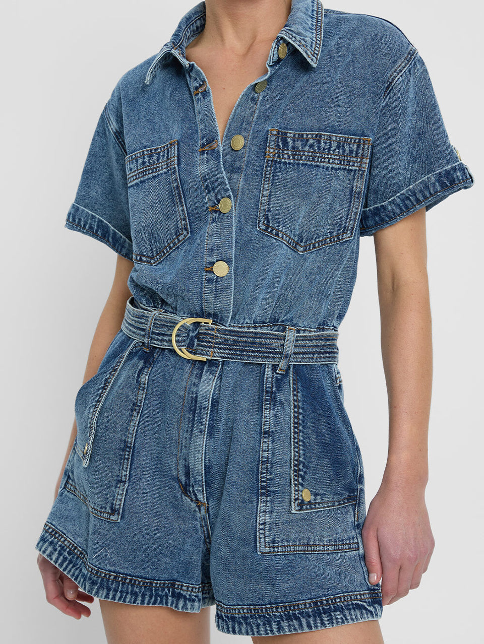 Georgie Denim Playsuit KIVARI | Model wears Denim playsuit