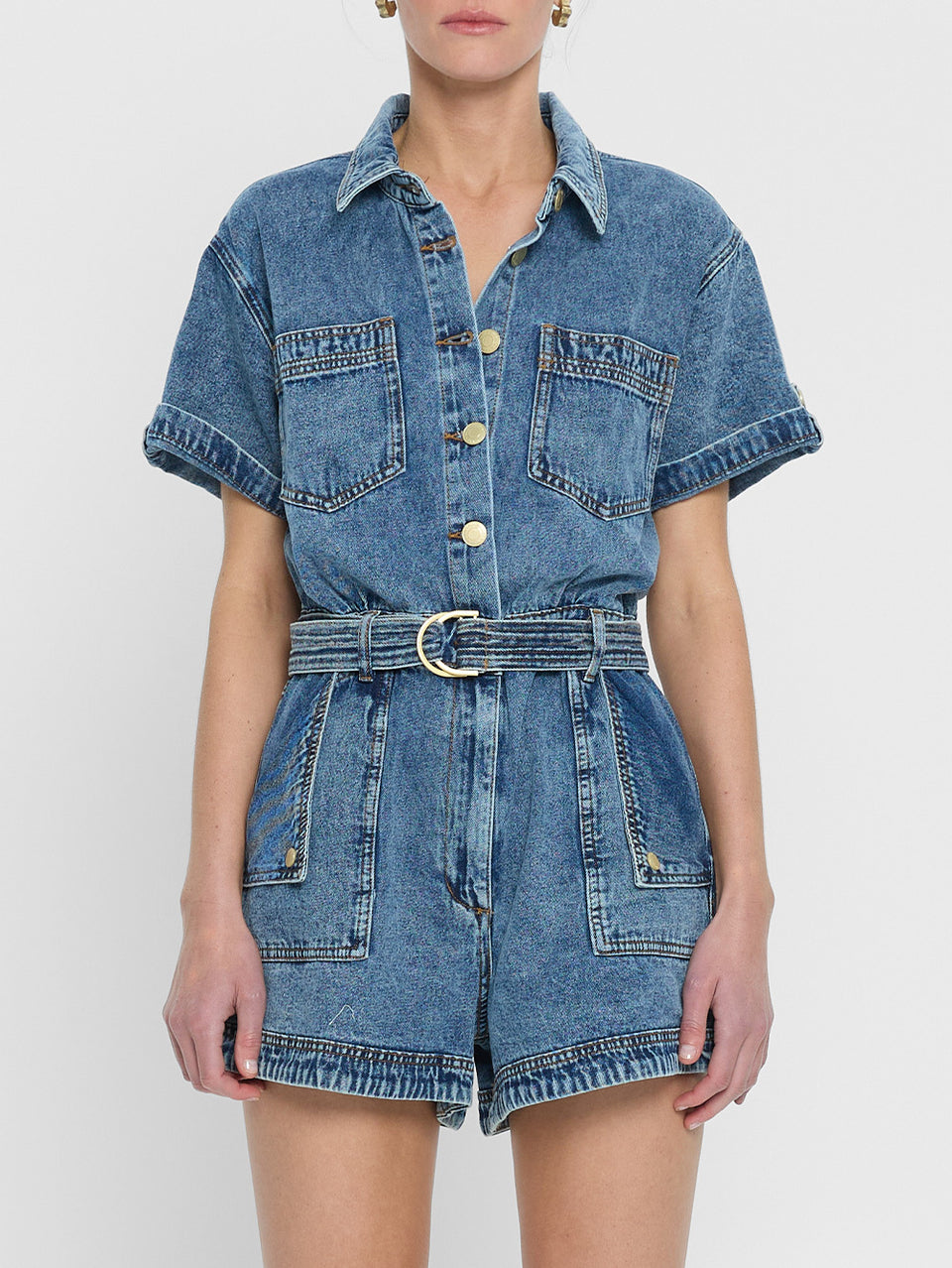 Georgie Denim Playsuit KIVARI | Model wears Denim playsuit