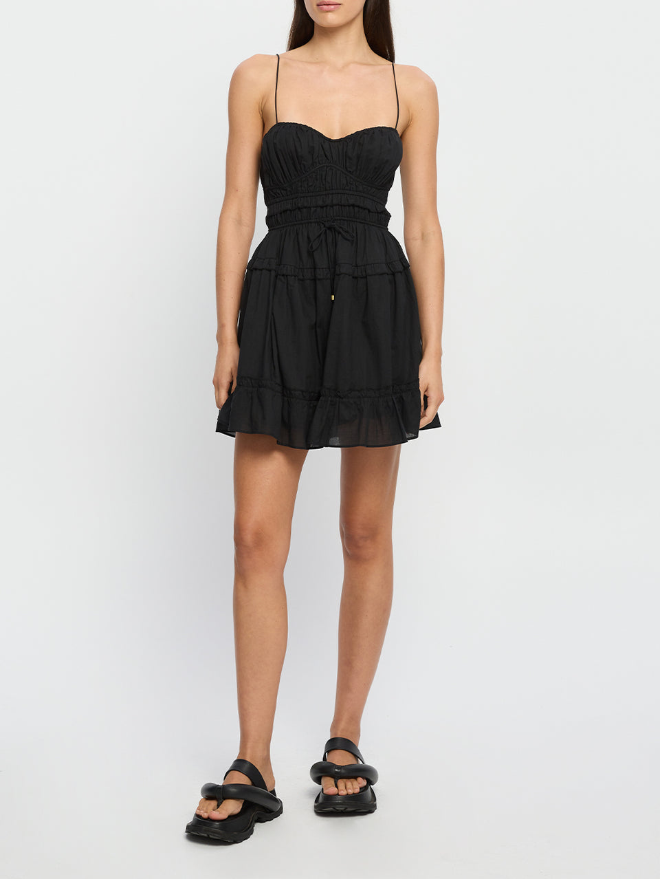 Hallie Mini Dress KIVARI | Model wears black mini dress