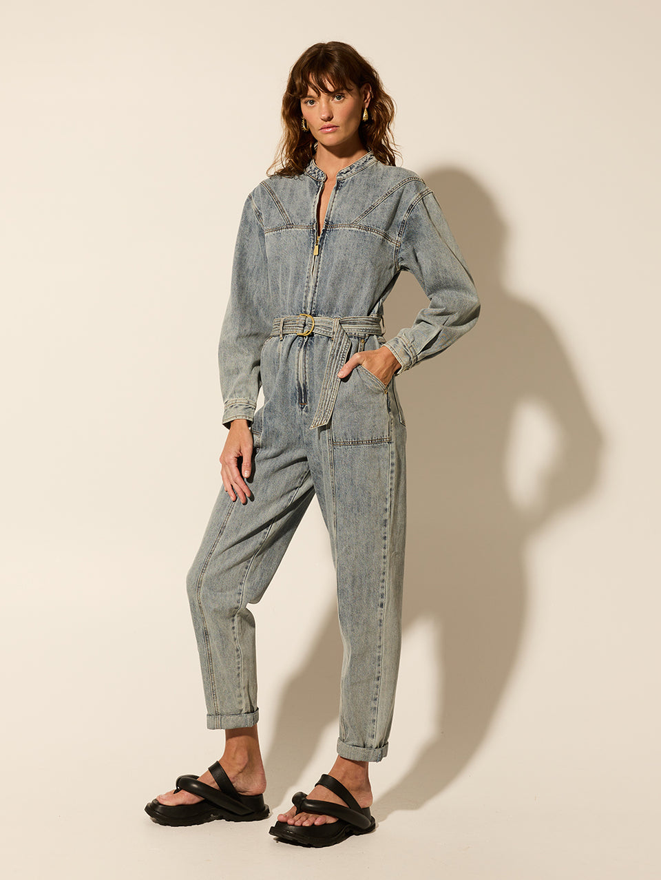 Jimmy Denim Boilersuit KIVARI | Model wears denim boilersuit