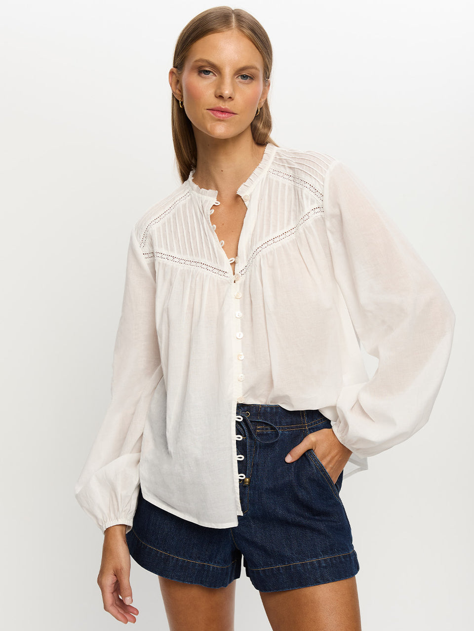 Woman in white blouse