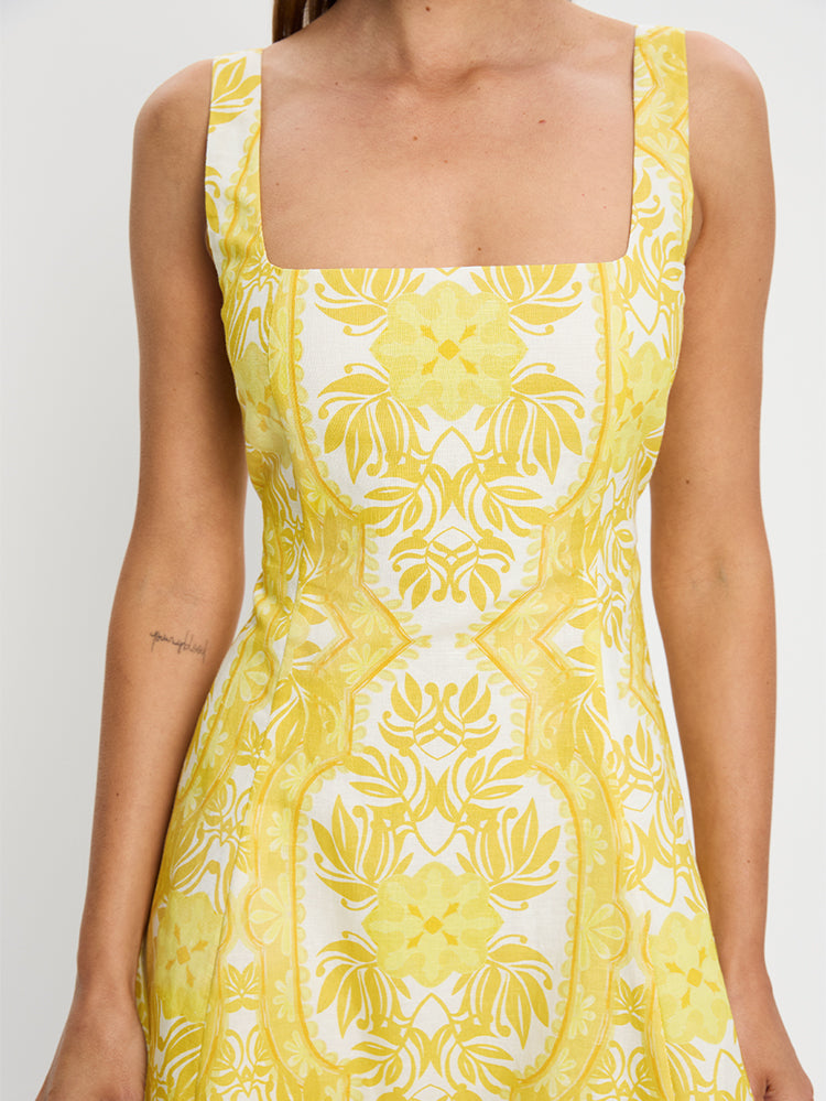 KIVARI Madeline Mini Dress | Yellow abstract floral dress