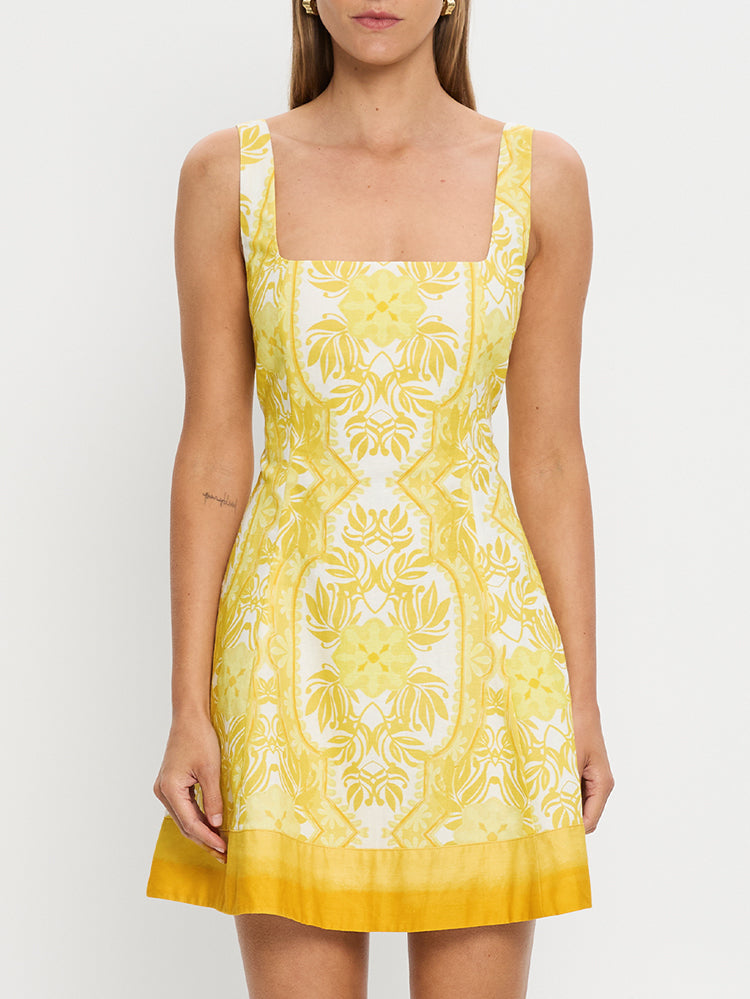 KIVARI Madeline Mini Dress | Yellow abstract floral dress