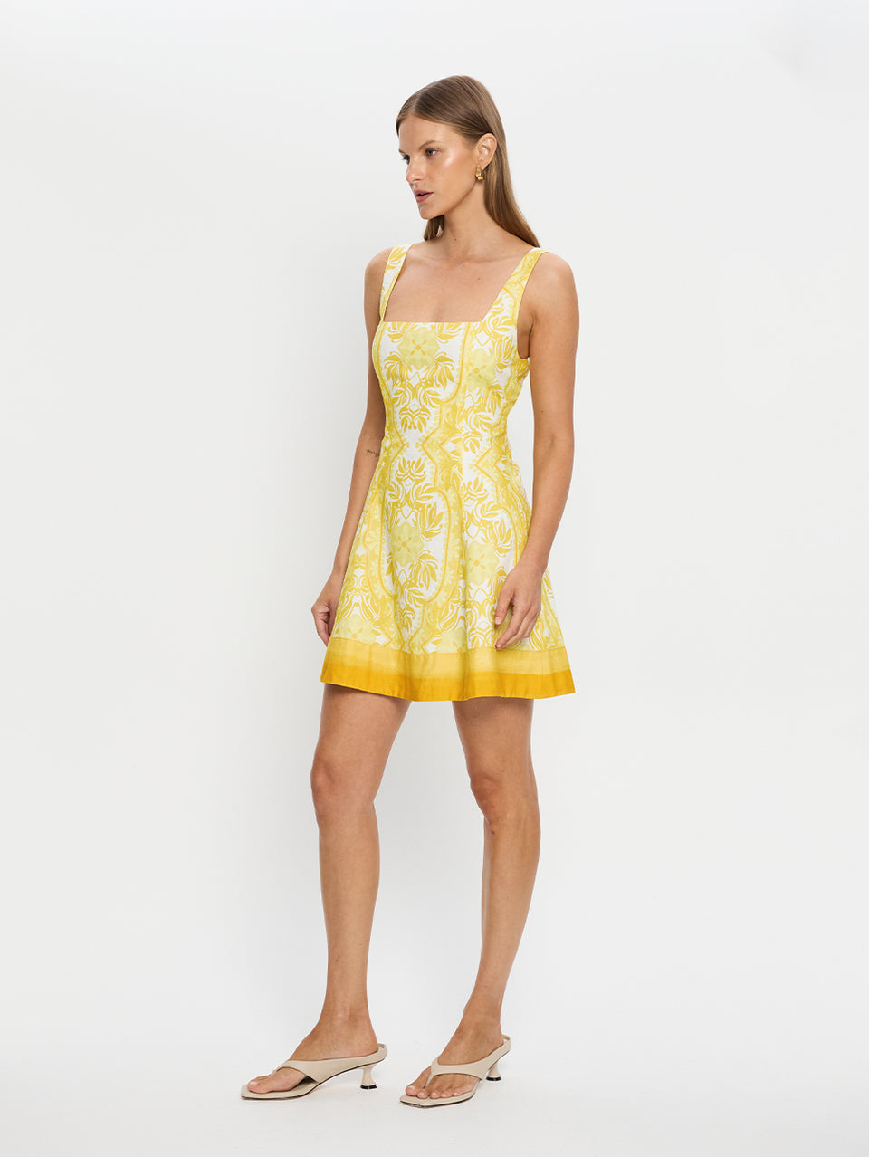 KIVARI Madeline Mini Dress | Yellow abstract floral dress