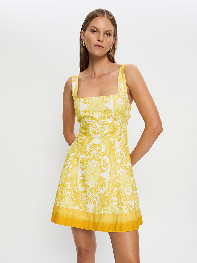 KIVARI Madeline Mini Dress | Yellow abstract floral dress