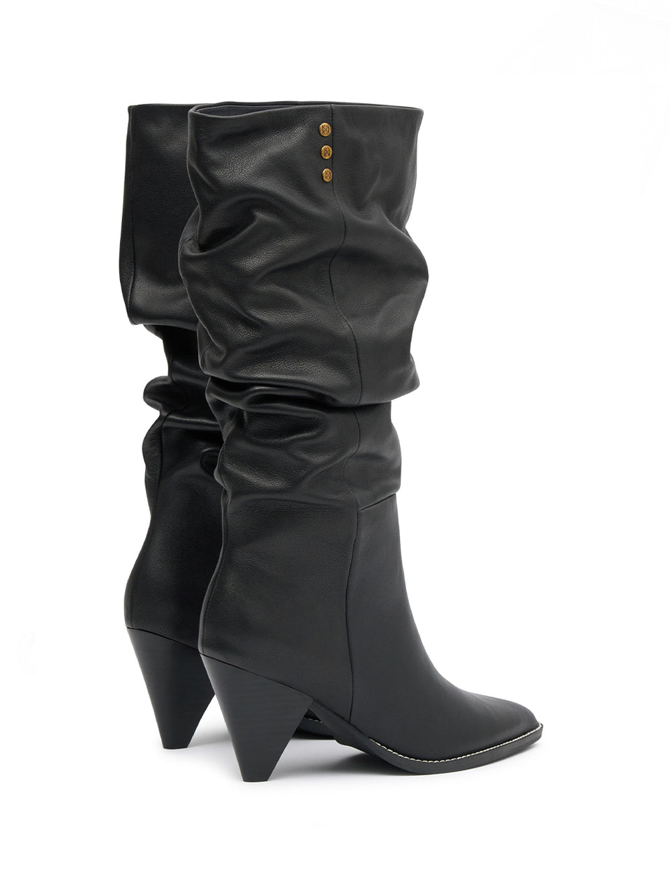 Natasha Boot Black KIVARI | Leather black scrunch boot back view