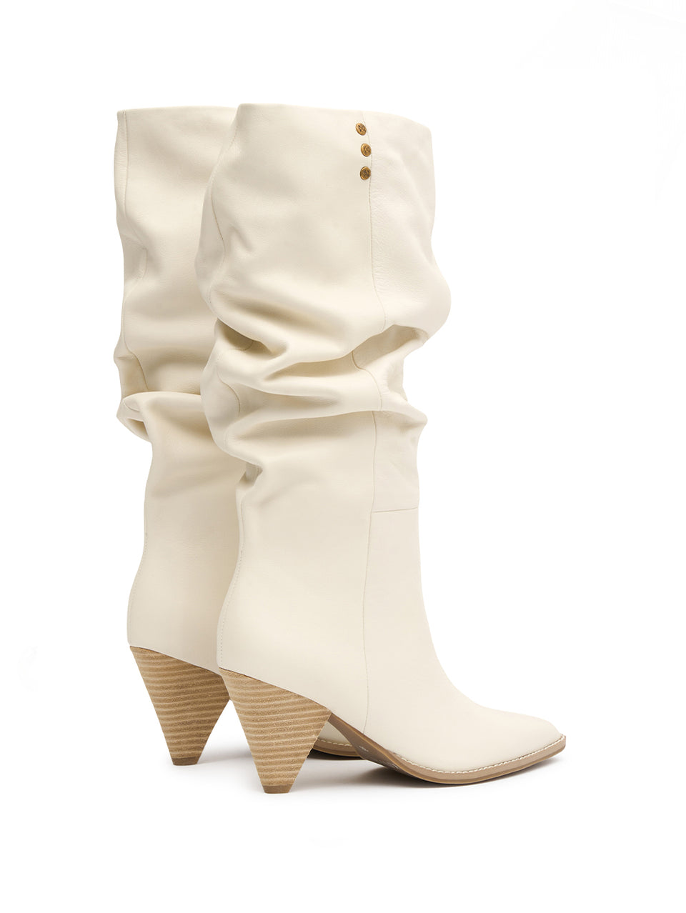 Natasha Boot Cream KIVARI | Leather cream scrunch boot back view