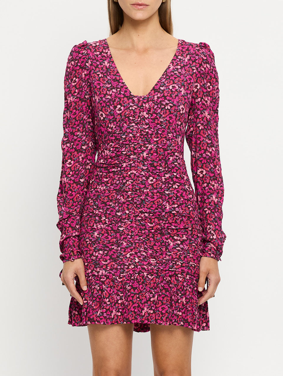 Imogen Mini Dress KIVARI | Model wears pink floral mini dress