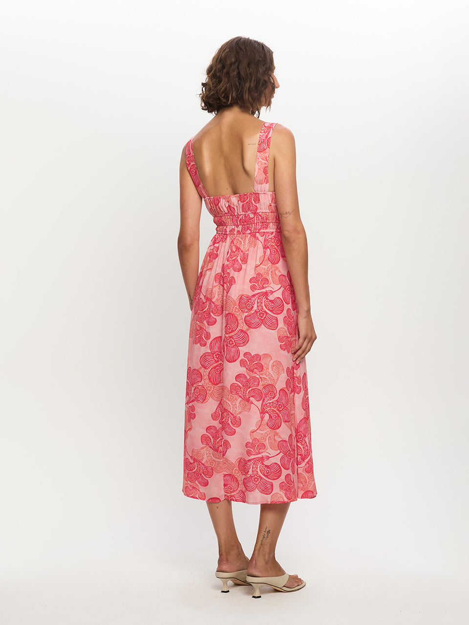 Woman in maxi floral dress