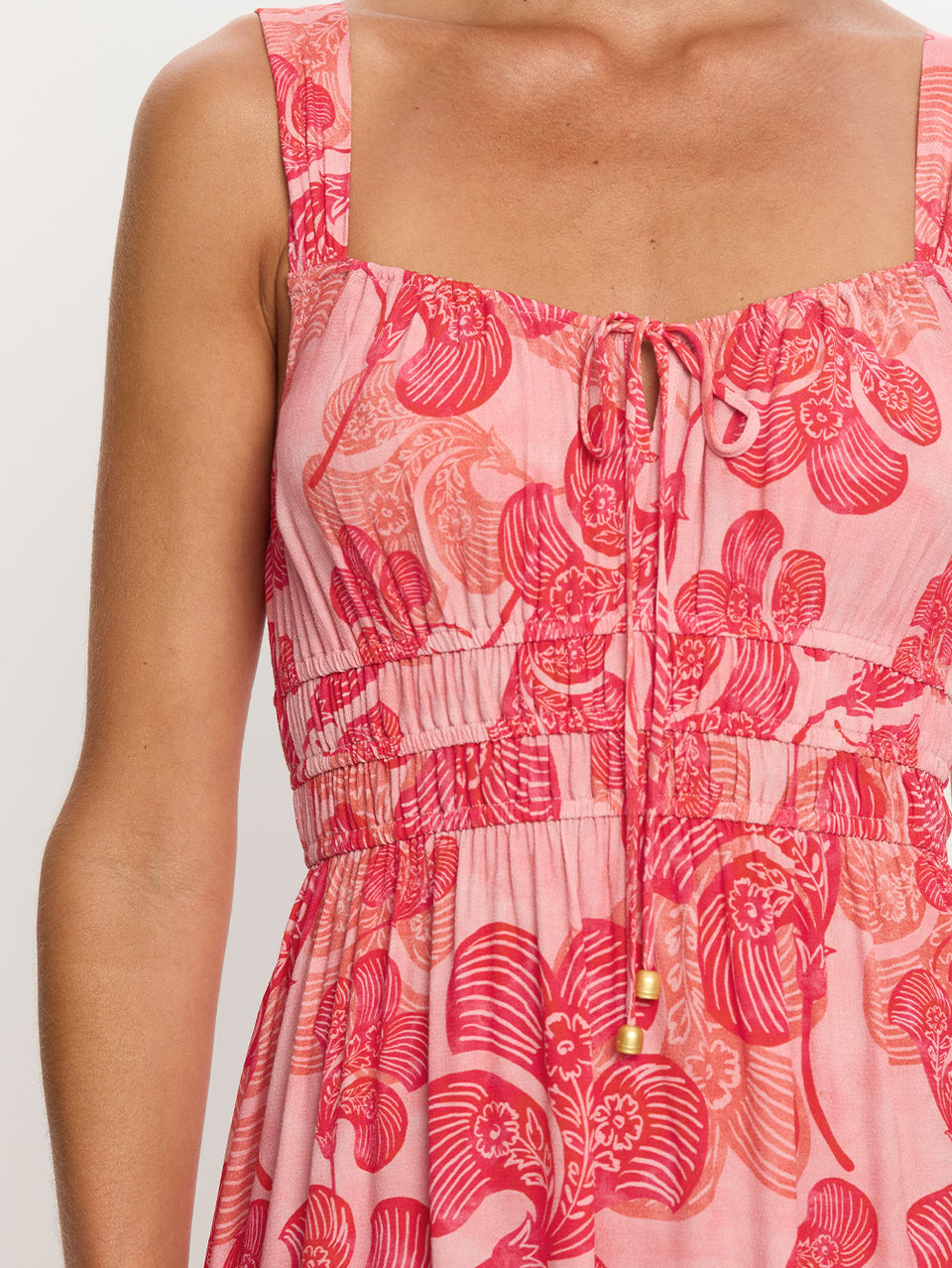 Woman in maxi floral dress