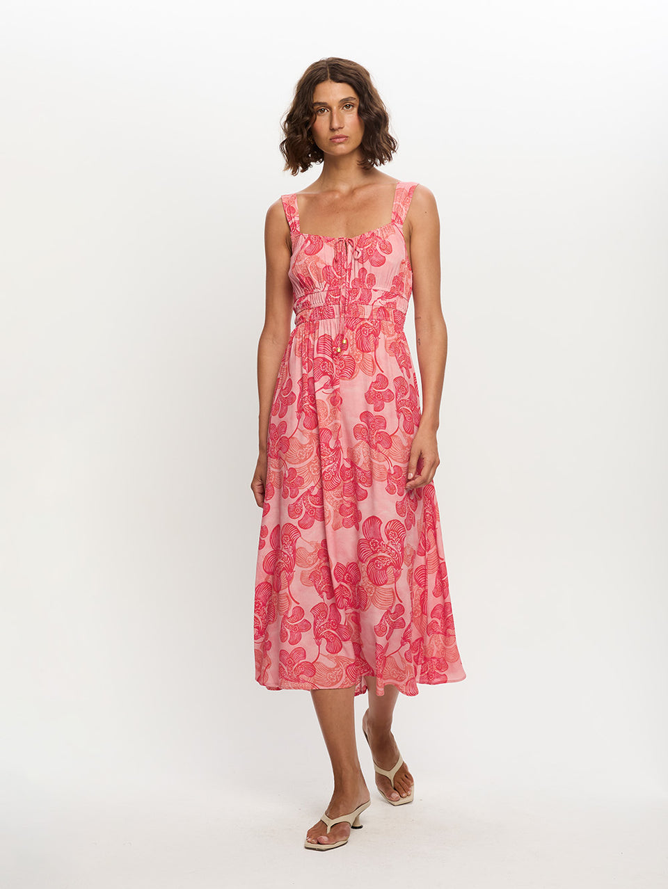Woman in maxi floral dress