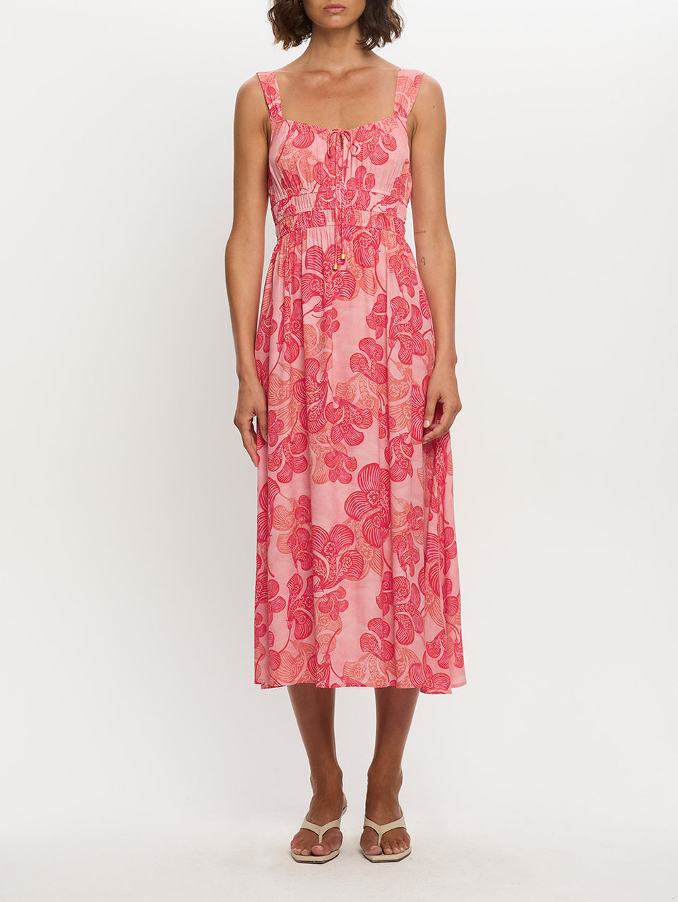 Woman in maxi floral dress