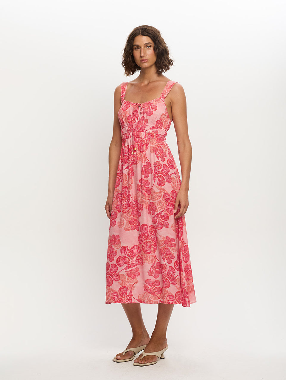 Woman in maxi floral dress