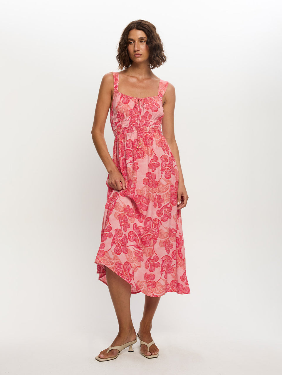 Woman in maxi floral dress