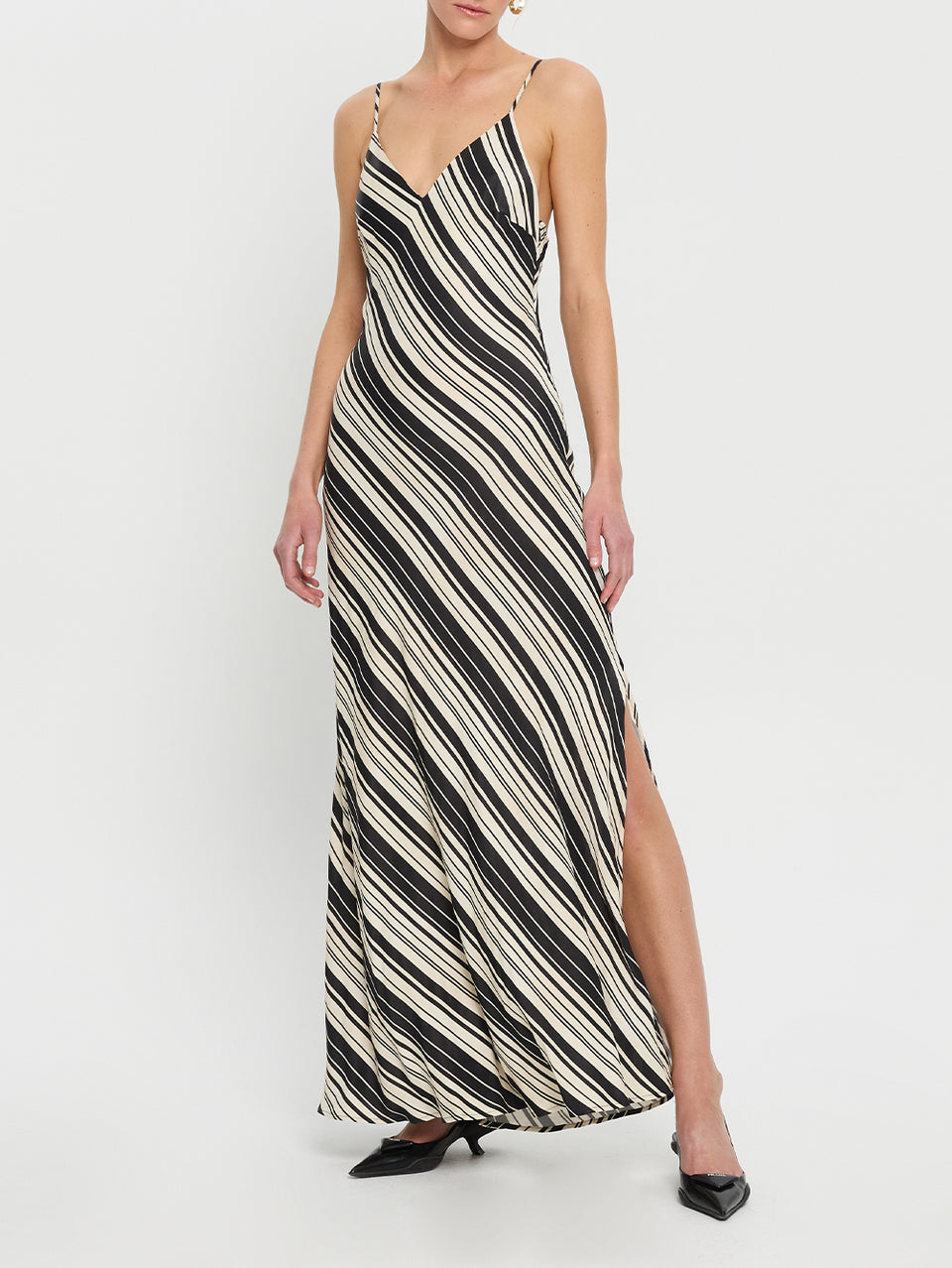 Sara Slip Dress KIVARI | Model wears stripe slip dress