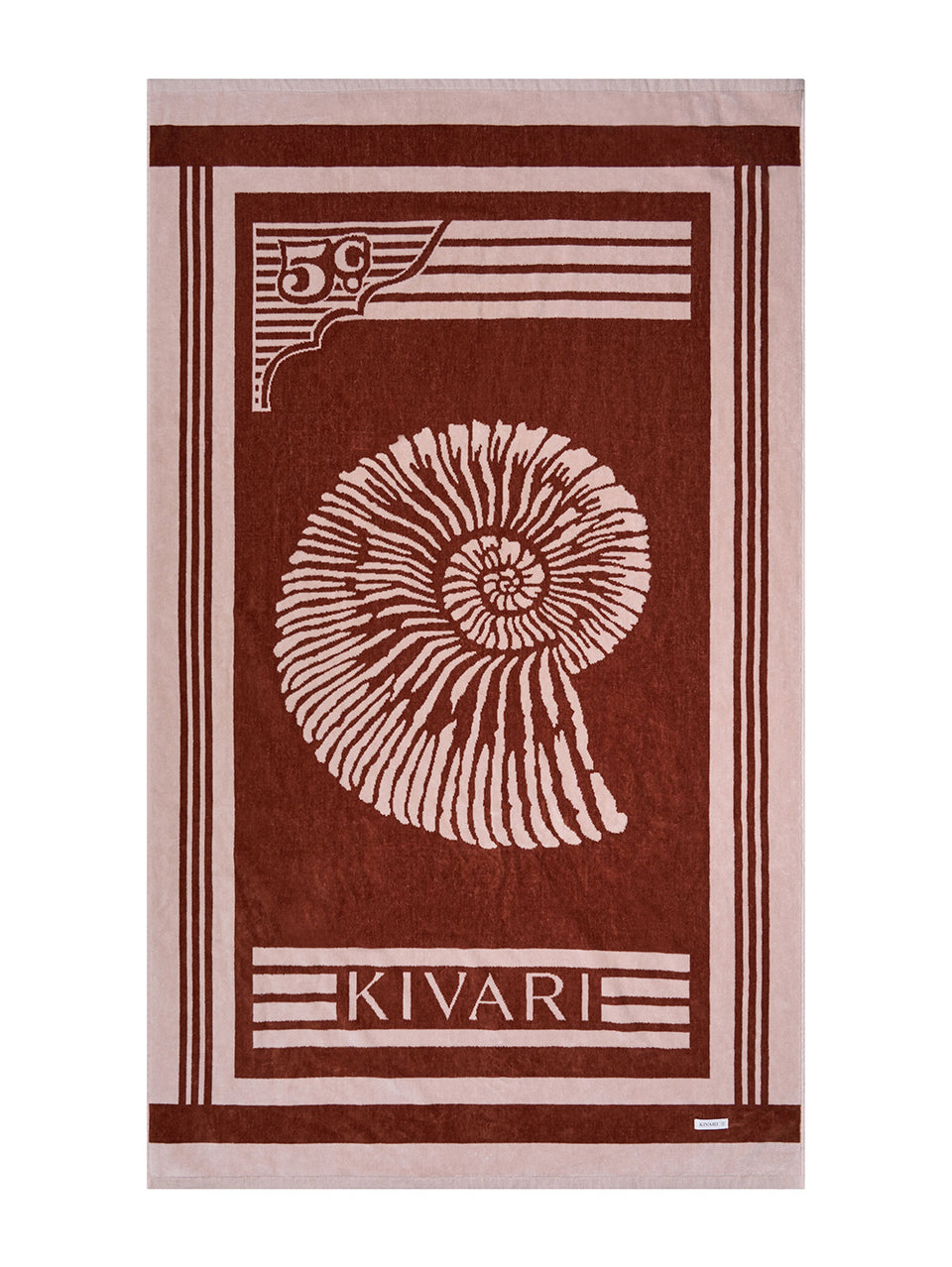 Kivari towel with shell design on a brown background