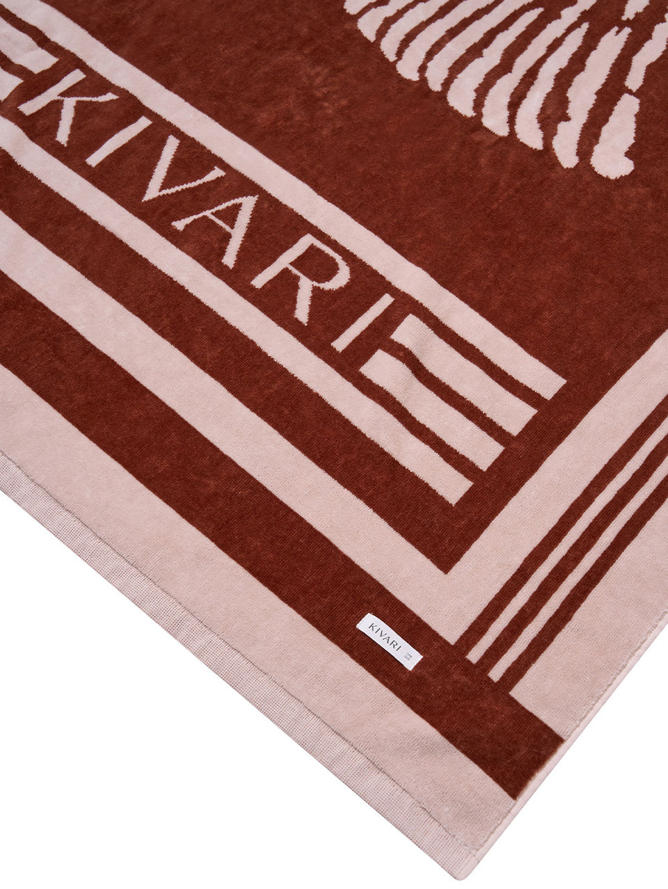 Brown and beige patterned fabric with 'KIVARI' branding on a white background