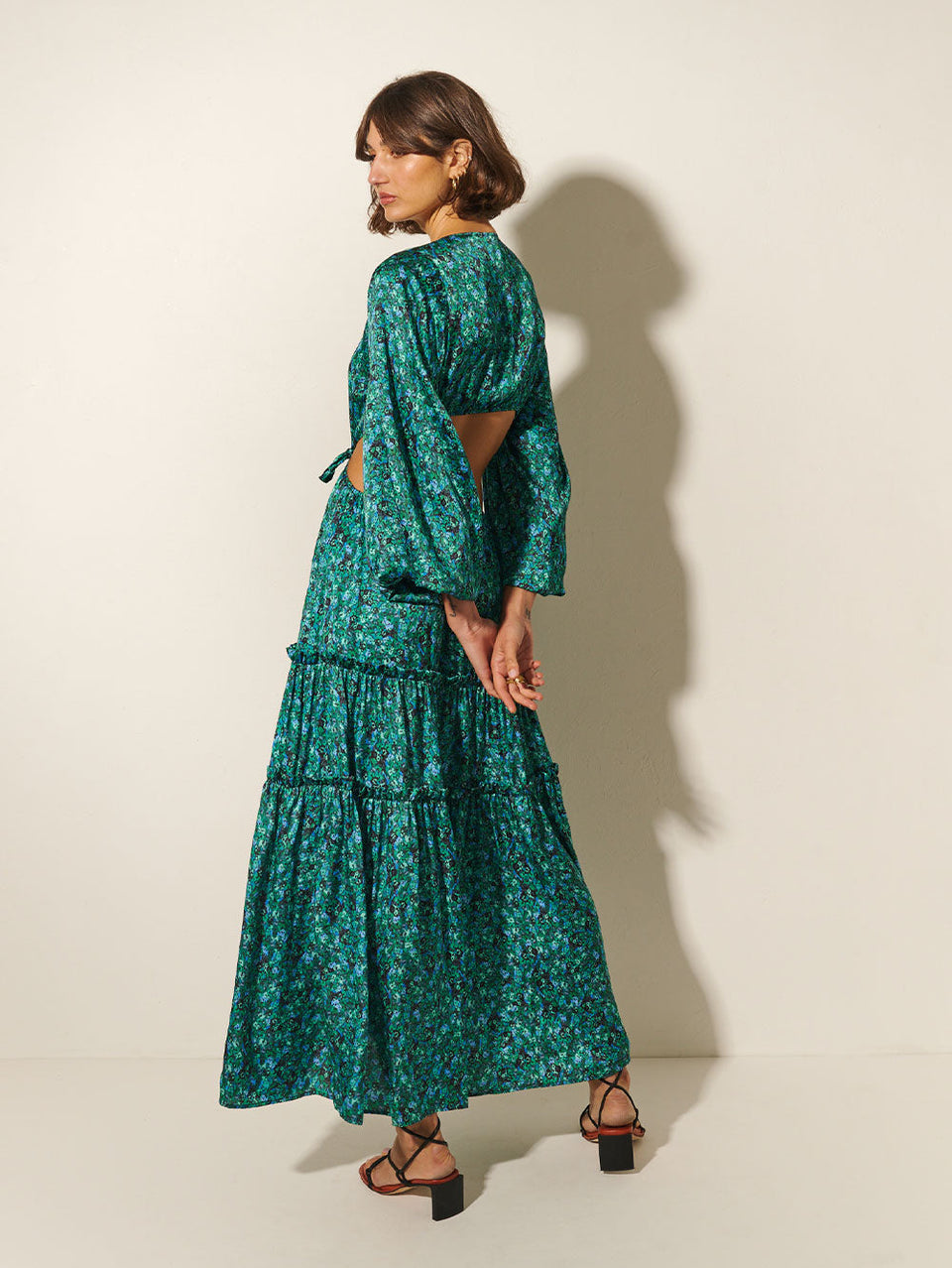 KIVARI Acacia Maxi Dress | Model wears Green Floral Maxi Dress Back View