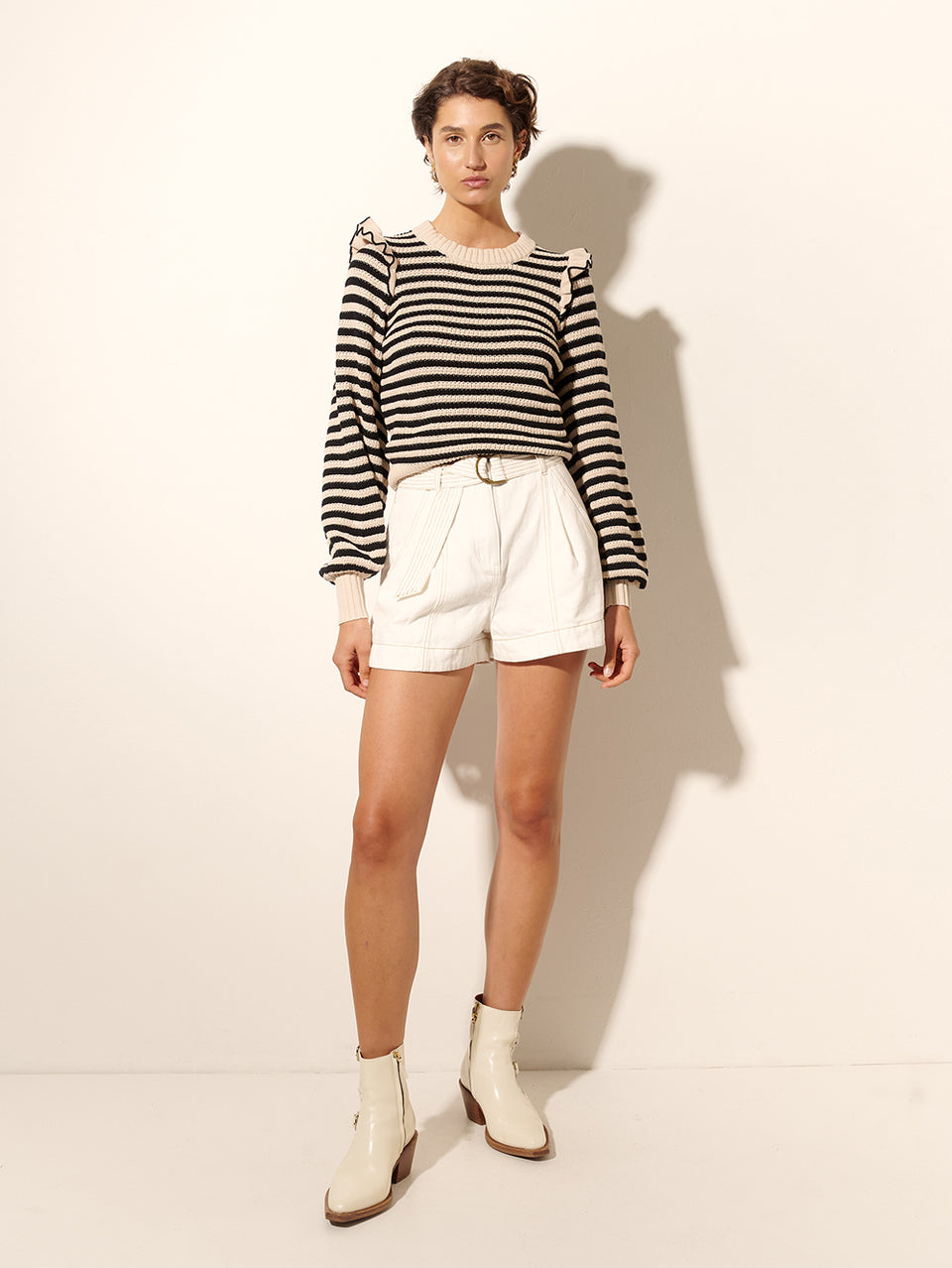 Anita Knit Top KIVARI | Model wears black and white striped knit jumper