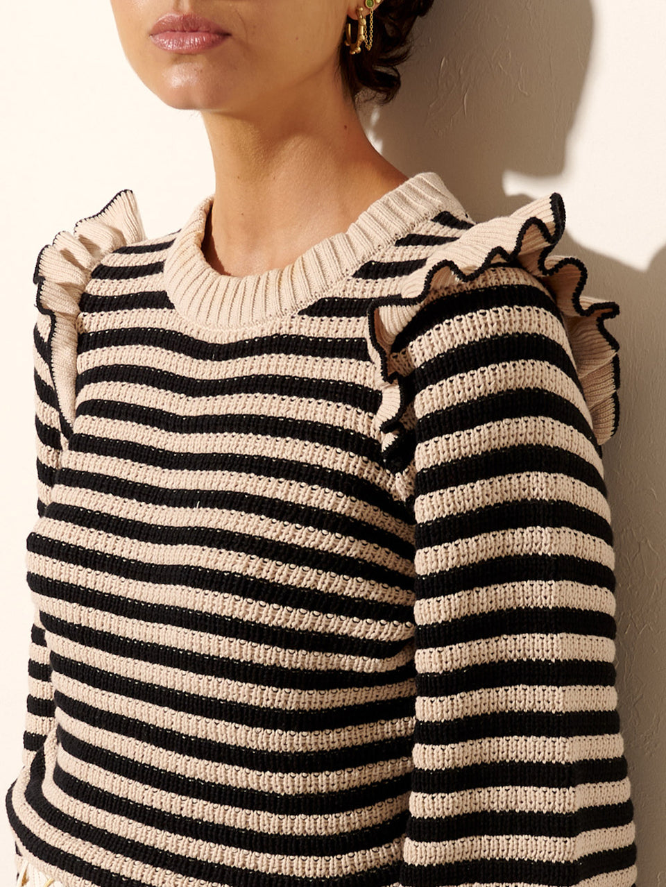 Anita Knit Top KIVARI | Model wears black and white striped knit jumper detail