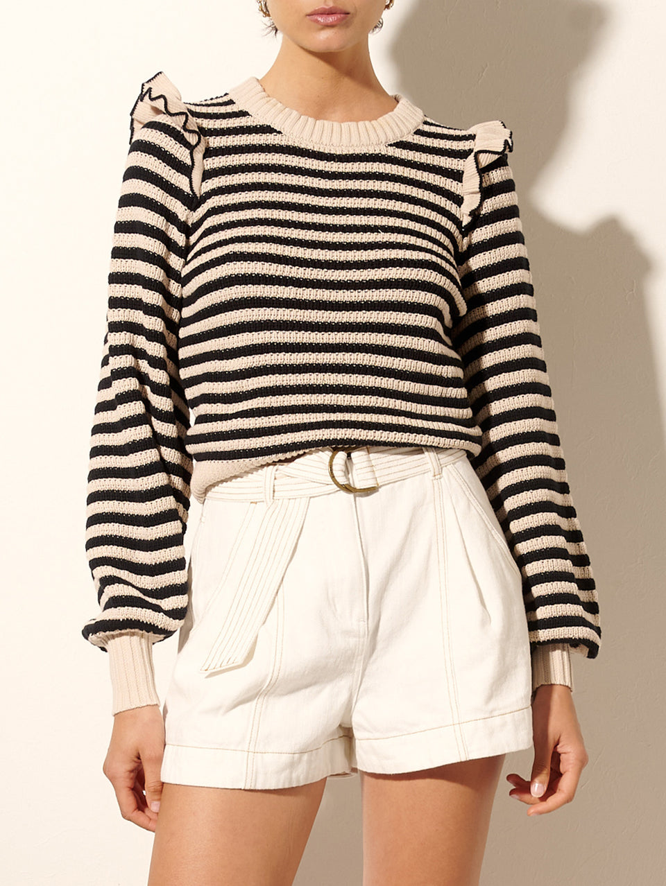Anita Knit Top KIVARI | Model wears black and white striped knit jumper