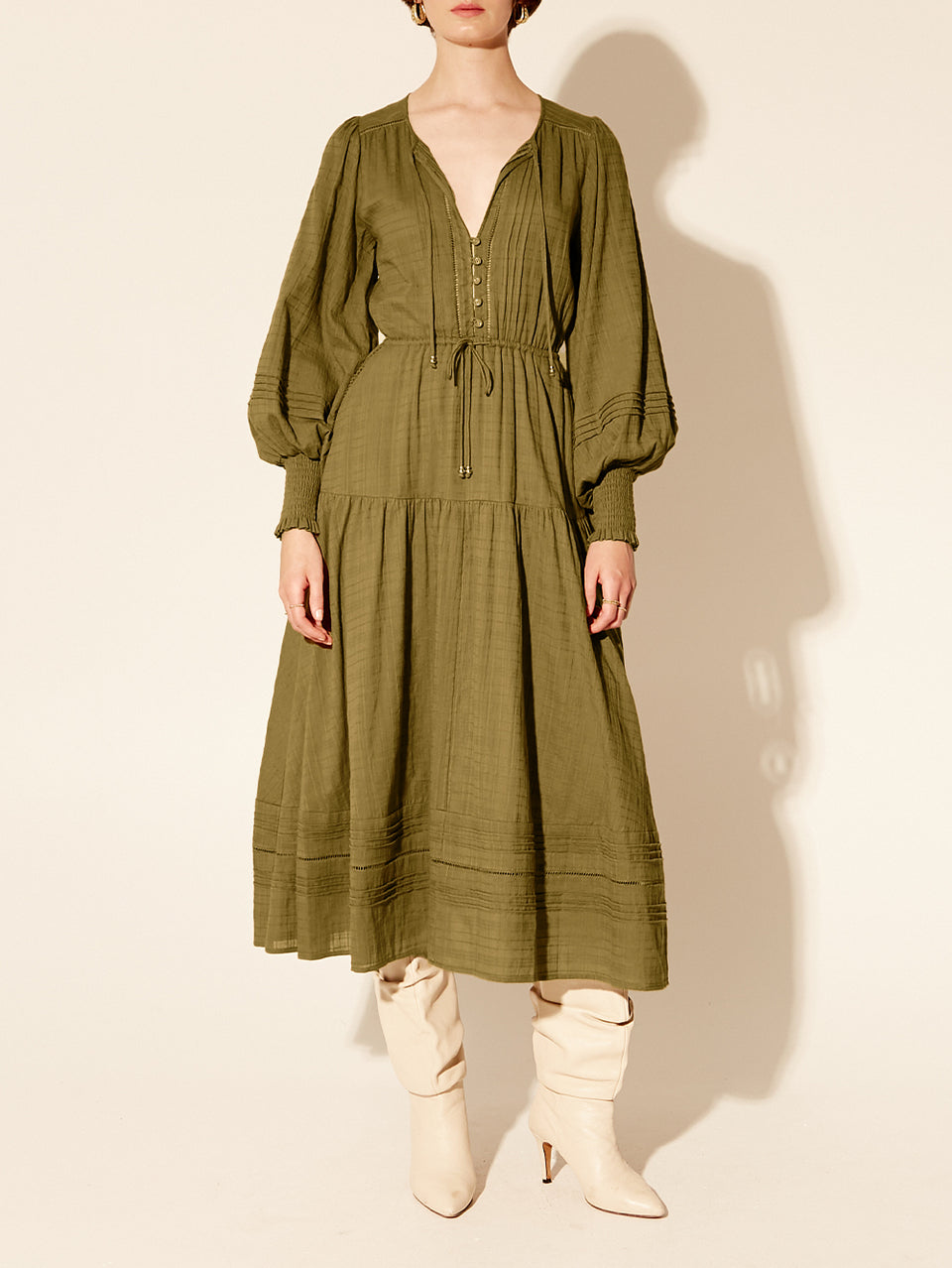 Antonella Maxi Dress KIVARI | Model wears khaki maxi dress