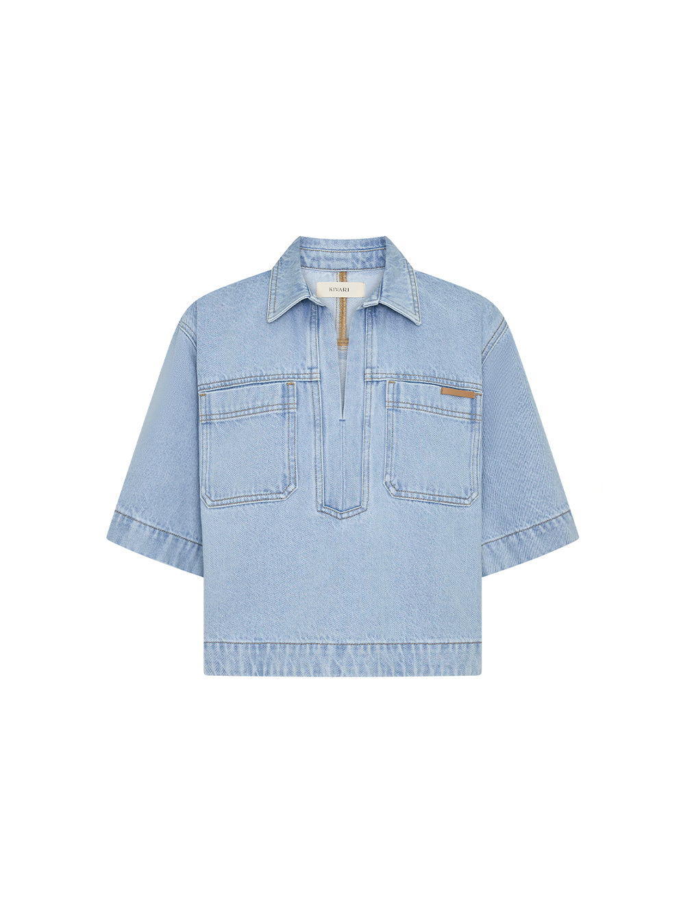 Light blue denim shirt on a white background
