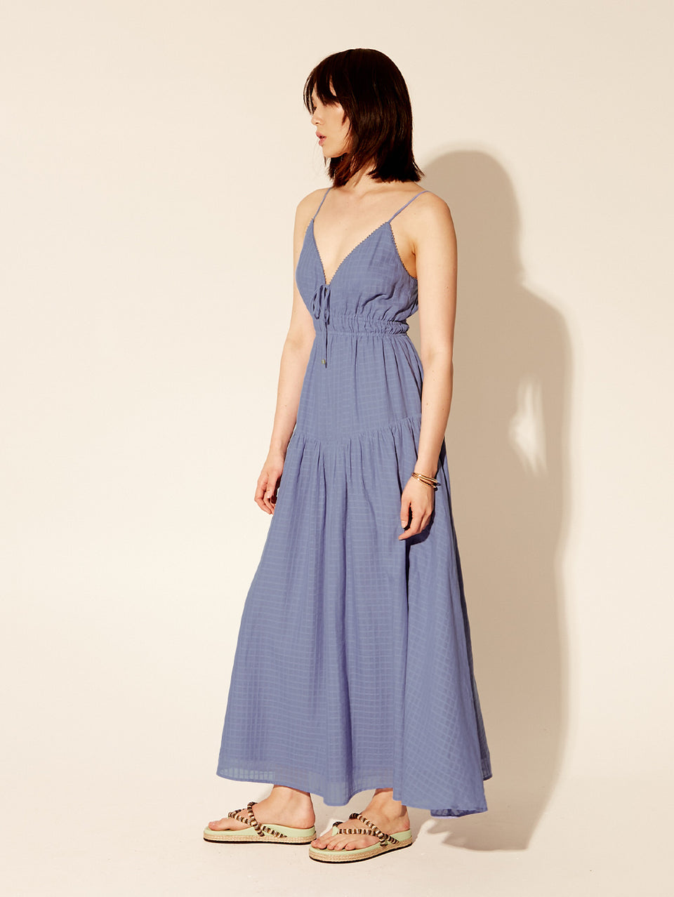 Chantelle Maxi Dress Blue KIVARI | Model wears blue maxi dress side view
