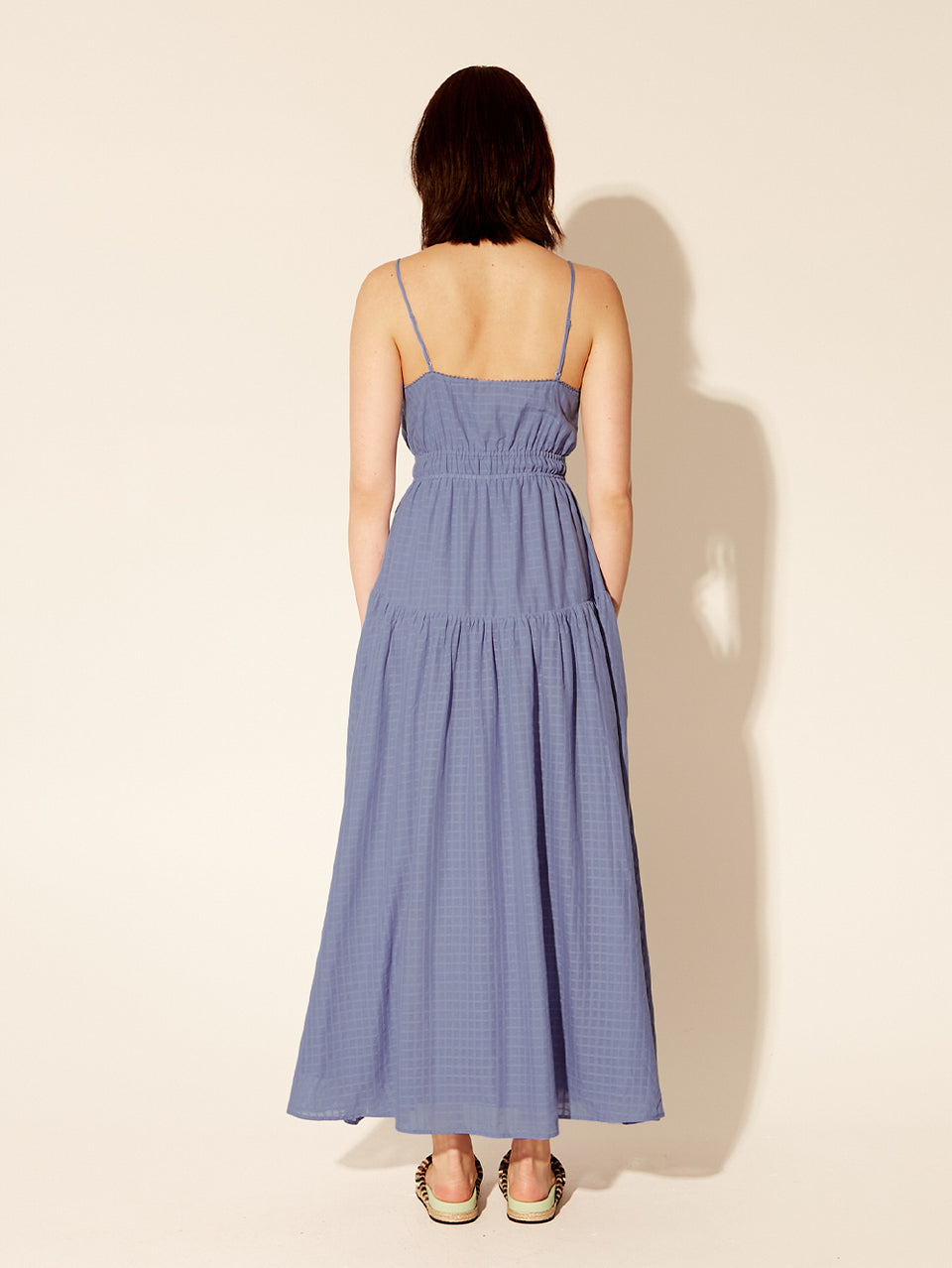 Chantelle Maxi Dress Blue KIVARI | Model wears blue maxi dress back view