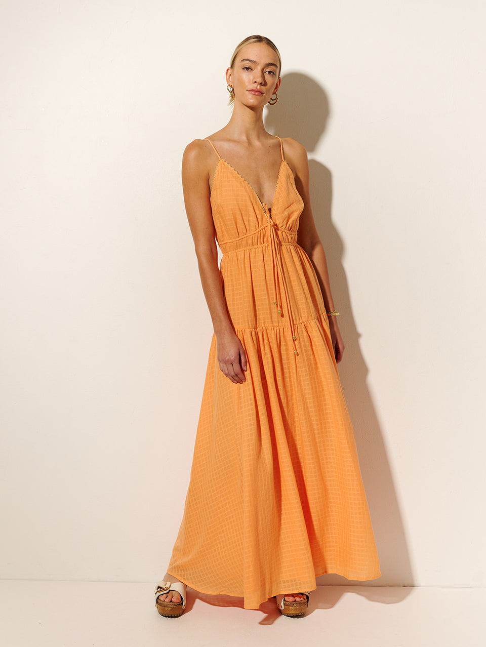KIVARI Chantelle Maxi Dress | Model wears Peach Maxi Dress