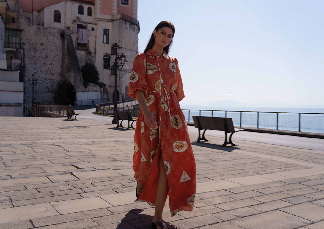 KAREN MILLEN ロングドレス ワンピース 刺繍 フレア マキシ Vincent et Mireille｜ロングスリーブ ドレス LONG SLEEVE DRESS