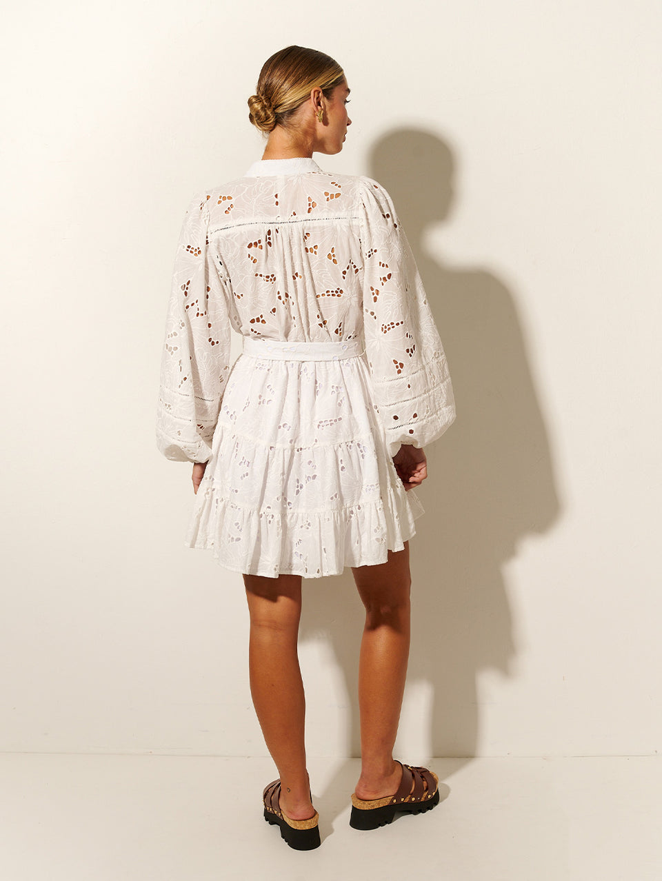 KIVARI Corfu Mini Dress | Model wearing White Mini Dress Back View