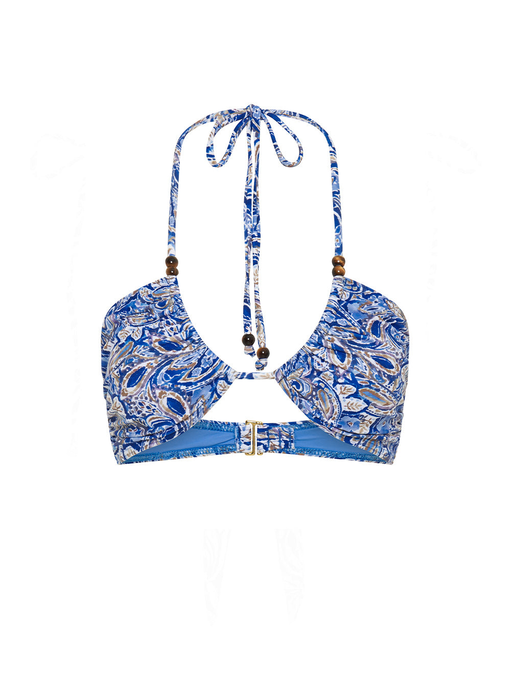 Dakota Halter Bikini Top KIVARI | Blue paisley printed halter bikini top