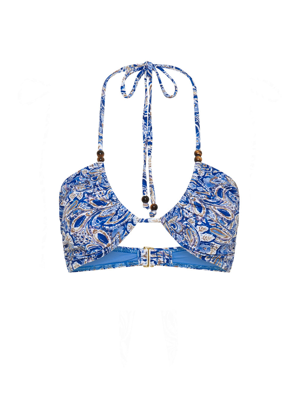 Dakota Halter Bikini Top KIVARI | Blue paisley printed halter bikini top