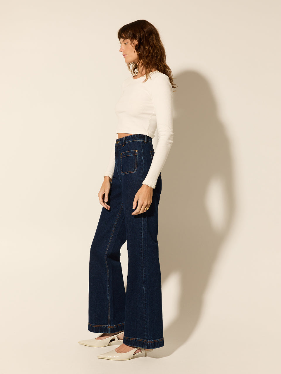 Dominique Jean KIVARI | Model wears denim jean side view