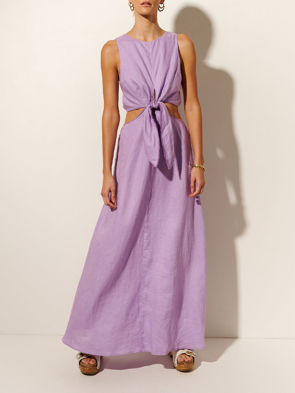 Ellie Cut Out Maxi Dress KIVARI | Model wears purple cut out maxi dress