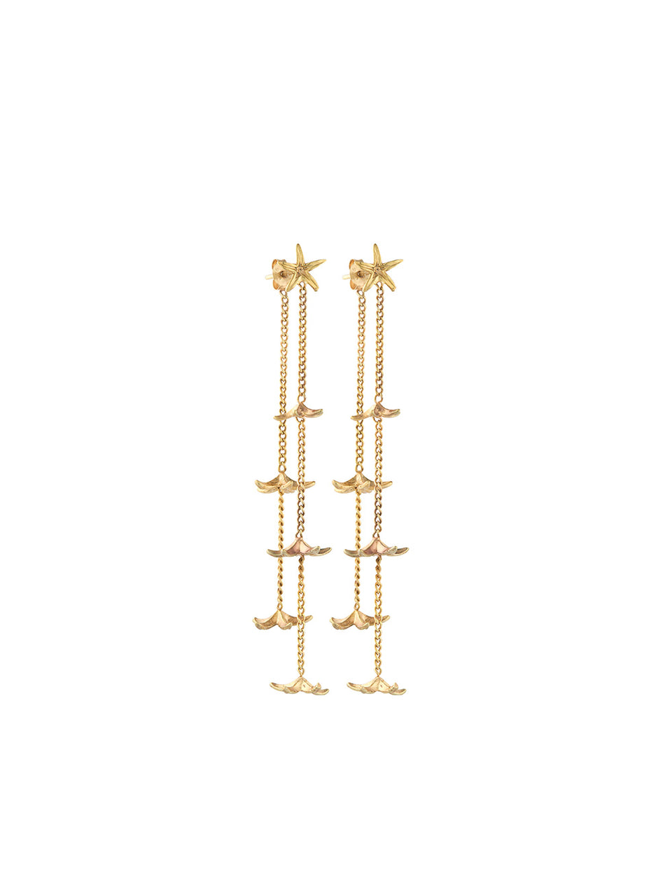 Essence Drop Earring KIVARI | Gold stud earrings with drop chain and flower details