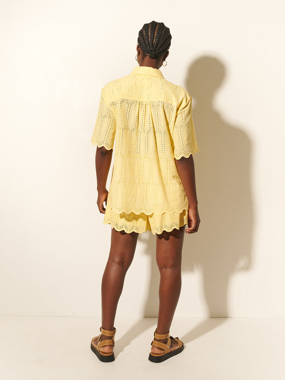 Estelle Shirt KIVARI | Model wears yellow shirt back view