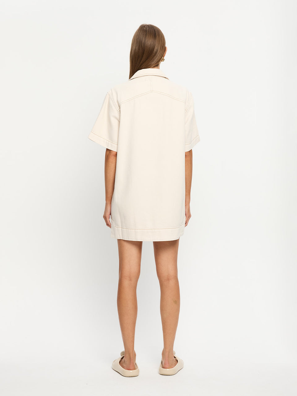 Evie Denim Dress Cream Back 03