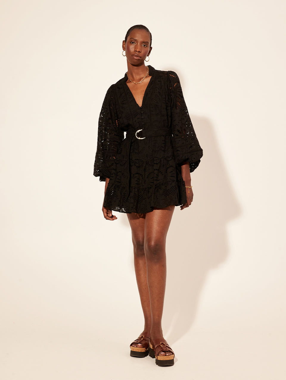 Gaia Mini Dress Black KIVARI | Model wears black mini dress 