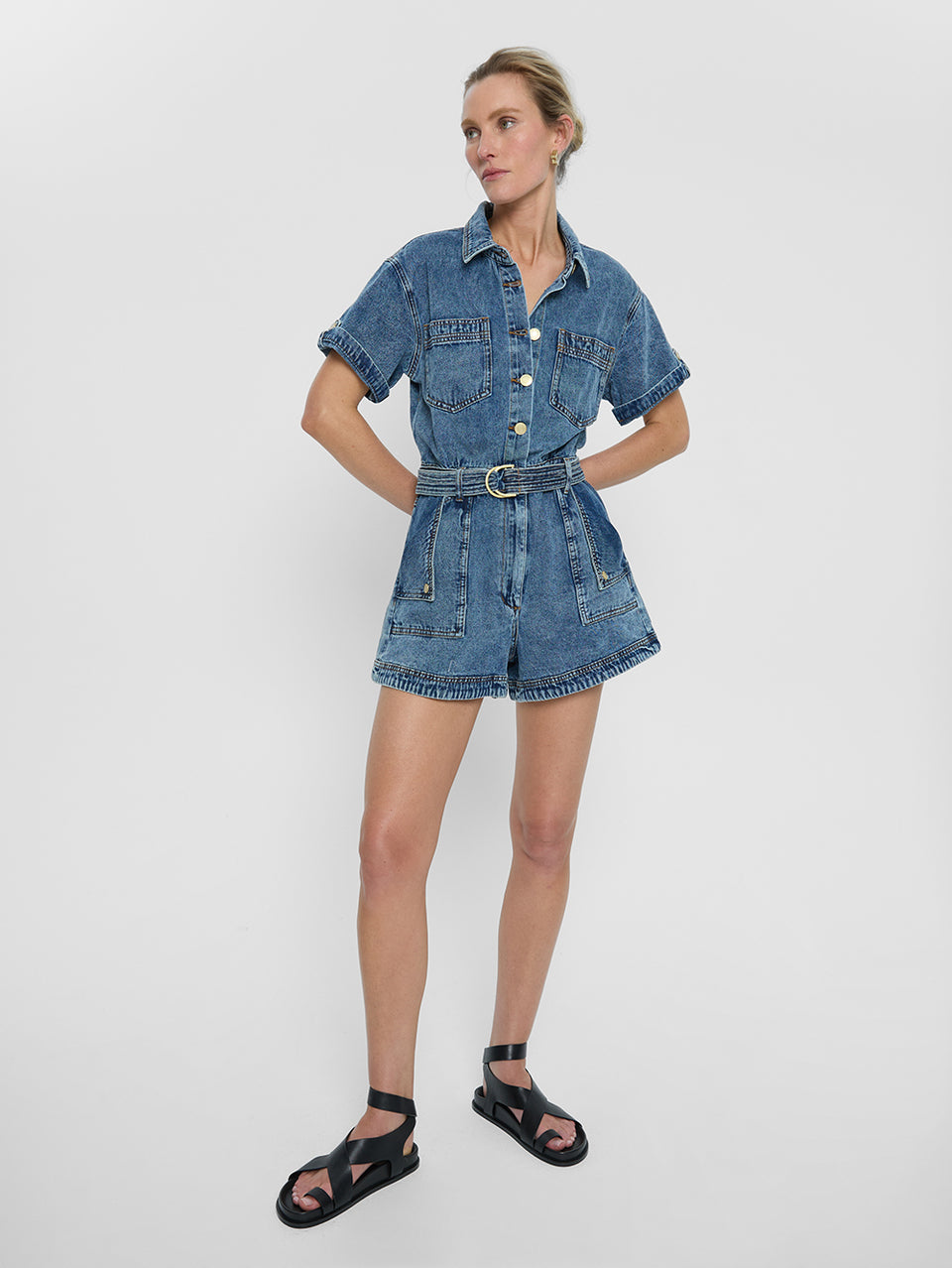 Georgie Denim Playsuit KIVARI | Model wears Denim playsuit 